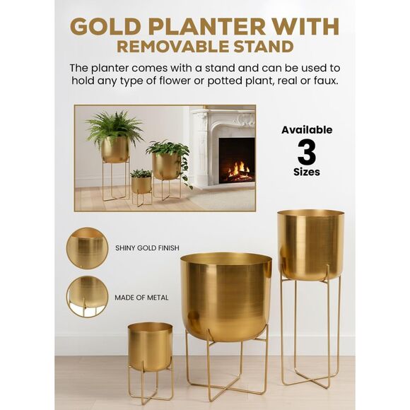 7.25" Diameter & 13" Set of 4 Tall Spaces Living Modern Metal Planter With Stand - Picture 4 of 4